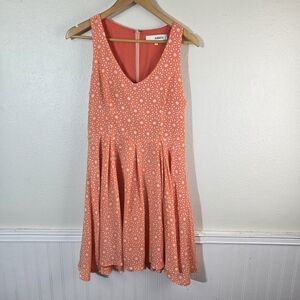 Isabel Lu Coral Fit Flare Dress M Polka Dot Sleeveless V Neck